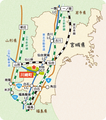 川崎町へのアクセスマップ